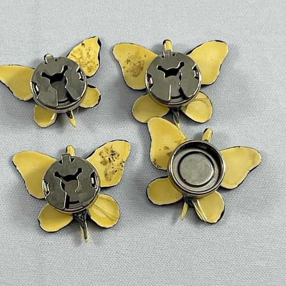 Vintage Butterfly Shaped Button Covers Yellow Blue Plastic Flaw 1.25" Long - Picture 2 of 6